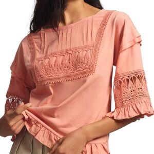 NWT TINY Sonoma Ruffle & Crochet Detail Short Sleeve Top Size Small